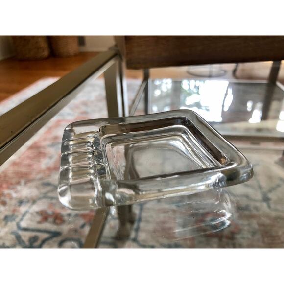 Vintage Clear Glass Ashtray, Art Deco Design Dish, Trinket Dish, Retro Ashtray - Picture 9 of 10